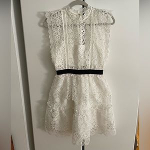 Self Portrait Circle Floral White Lace Tiered Mini Dress